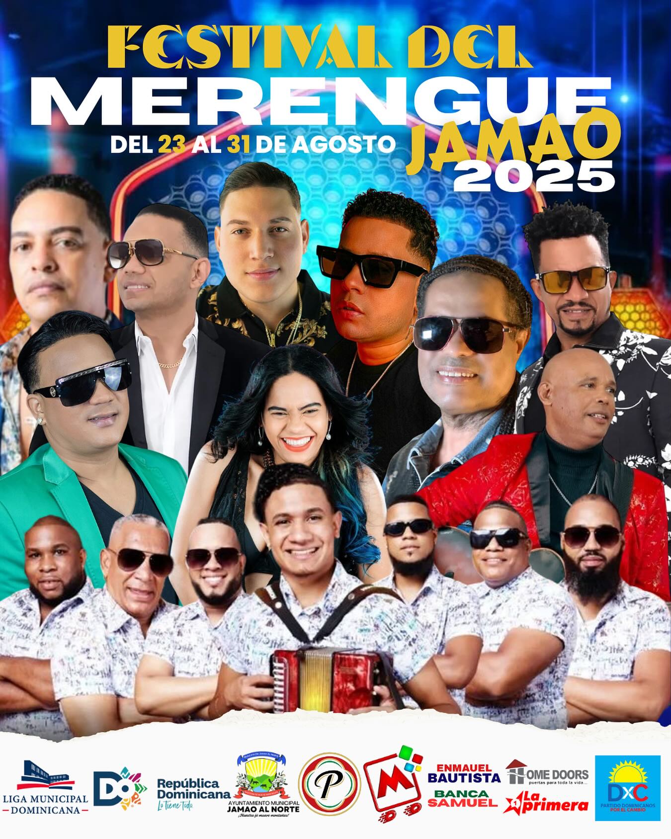 La Alcaldía de Jamao al Norte invita a todas las comunidades y visitantes a disfrutar del Festival del Merengue Jamao 2025, que se celebrará del sábado 23 al domingo 31 de agosto en el Pley Municipal de Jamao.