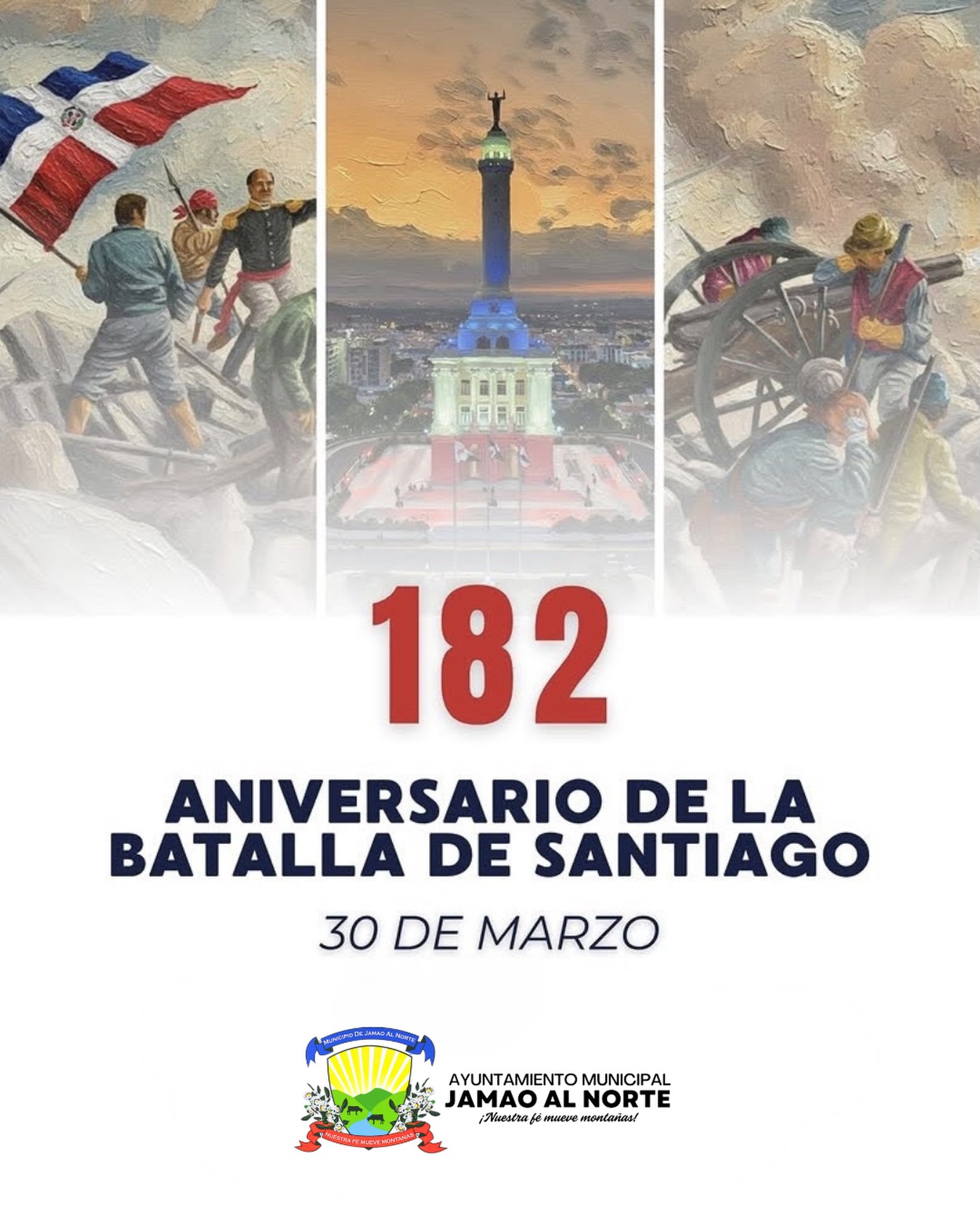 Hoy conmemoramos el 182 aniversario de la Batalla de Santiago, una gesta heroica que reafirmó el valor, la determinación y el espíritu patriótico del pueblo dominicano. Desde Jamao al Norte nos unimos a esta fecha histórica, recordando con orgullo a quienes lucharon por la soberanía nacional en Santiago de los Caballeros. Honramos su legado y renovamos nuestro compromiso de seguir construyendo una nación fuerte, libre y llena de esperanza. 🇩🇴 ¡Que viva la República Dominicana! 🇩🇴 #BatallaDeSantiago #HistoriaDominicana #OrgulloDominicano #JamaoAlNorte #30DeMarzo