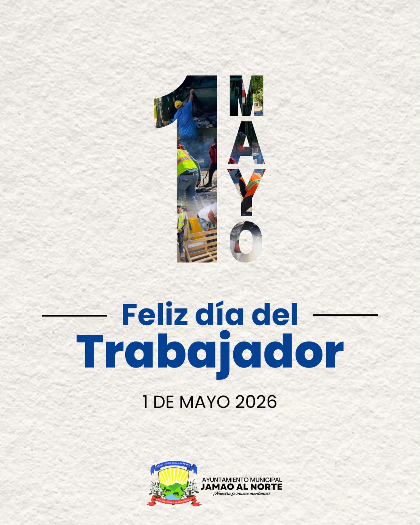 Hoy, 1 de mayo, Feliz día del Trabajador, una fecha que honra la dedicación, el esfuerzo y el compromiso de todos los trabajadores que impulsan el desarrollo de nuestro municipio. ¡Feliz Día del Trabajador! #JamaoAvanza #DíaDelTrabajador